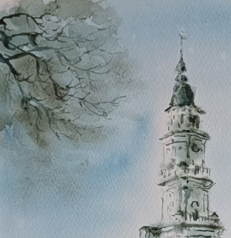 Kaunas Town Hall 15 original painting by Jūratė Sasnauskienė. Urbanistic - Cityscape