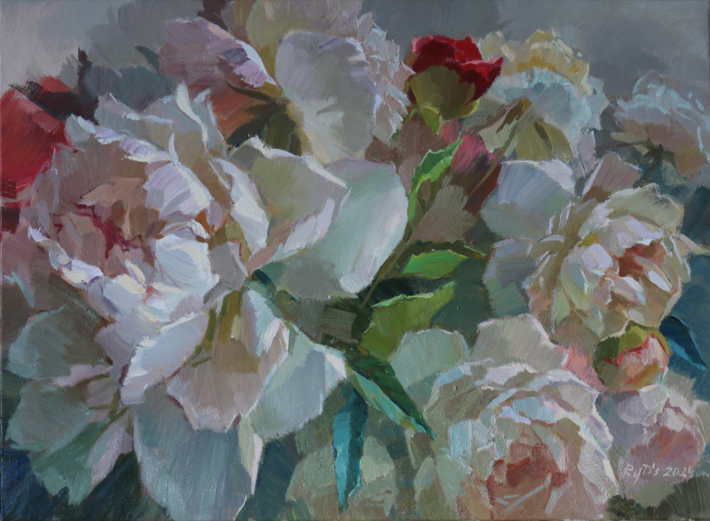 Peonies original painting by Rytis Garalevičius. Talk Of Flowers