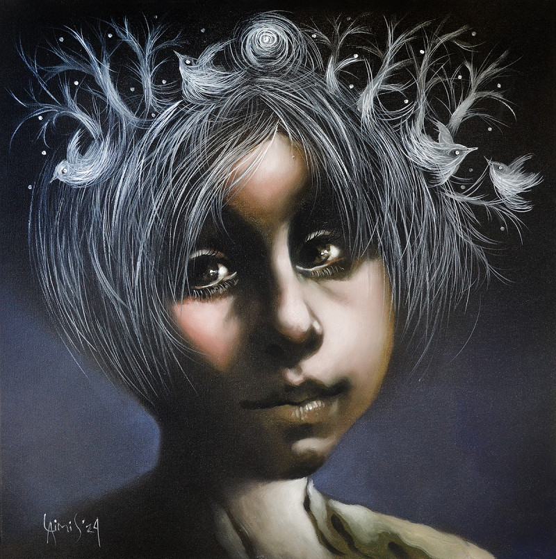 A Hairdresser's Fantasy original painting by Laimonas Šmergelis. Fantastic