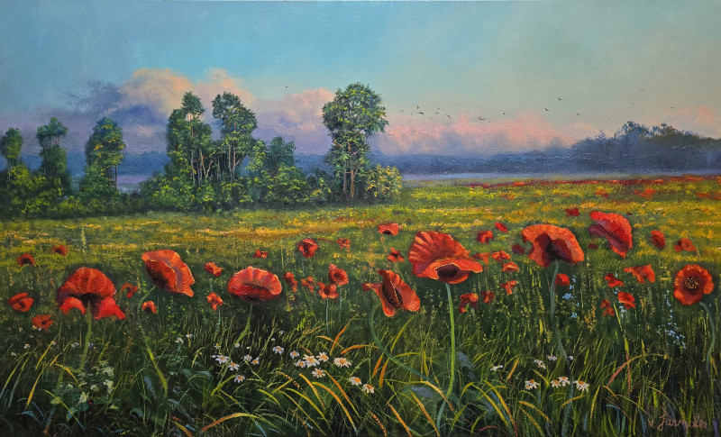 Summer Meadow original painting by Vladimiras Jarmolo. Lithuanian Landscape Paintings