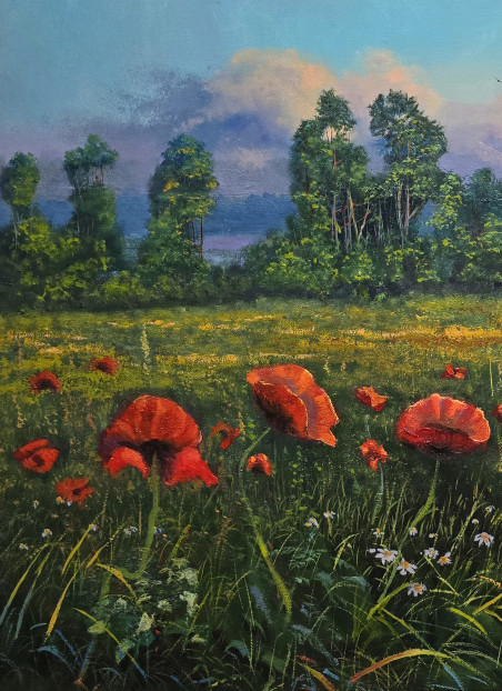 Summer Meadow original painting by Vladimiras Jarmolo. Lithuanian Landscape Paintings