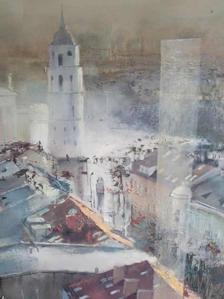 Panorama With Reflections original painting by Rolandas Mociūnas. Urbanistic - Cityscape