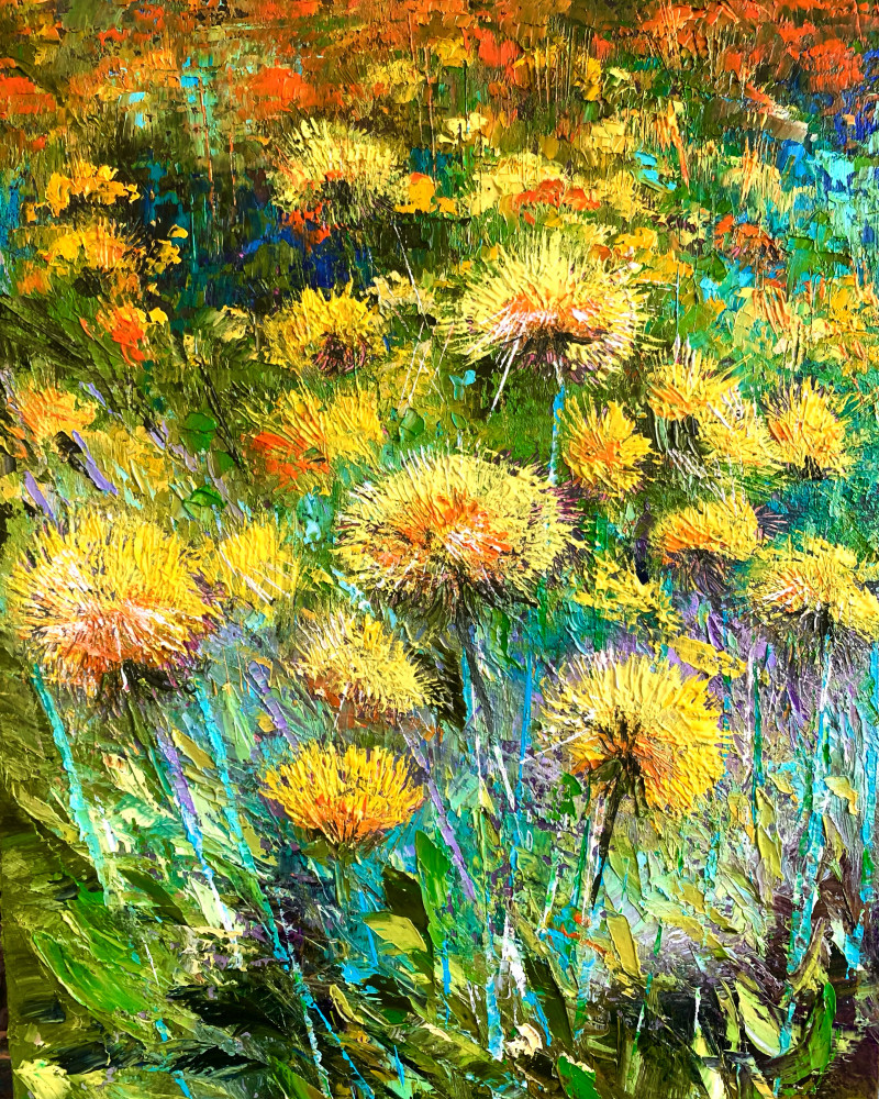 To Get Lost in Sow-thistles original painting by Nijolė Grigonytė Lozovska. Flowers