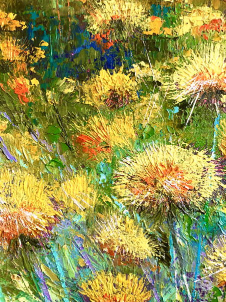 To Get Lost in Sow-thistles original painting by Nijolė Grigonytė Lozovska. Flowers