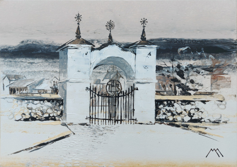 Gates of Skaudvilė Church original painting by Marius Morkūnas. Lithuanian Landscape Paintings