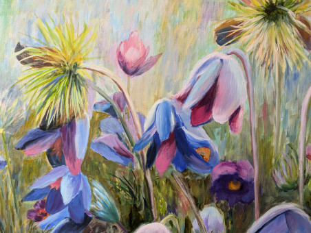 Pasqueflower original painting by Irena Jasiūnienė. Flowers