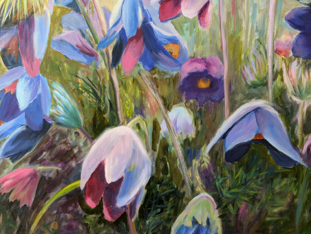 Pasqueflower original painting by Irena Jasiūnienė. Flowers