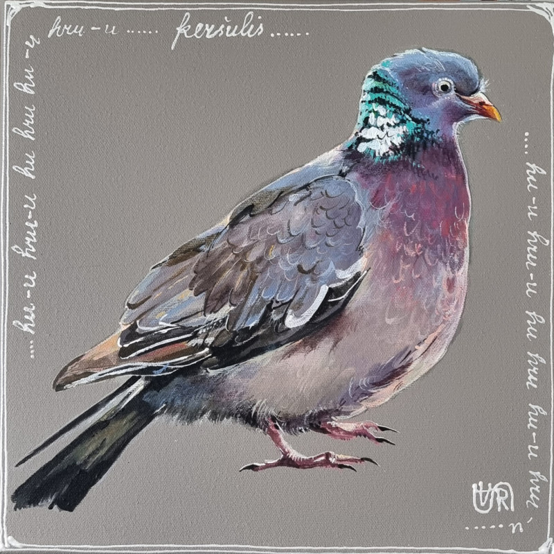 Wood Pigeon original painting by Rasa Tamošiūnienė. Animalistic Paintings