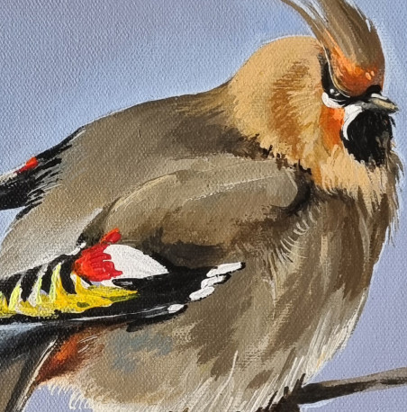 Waxwing original painting by Rasa Tamošiūnienė. Animalistic Paintings