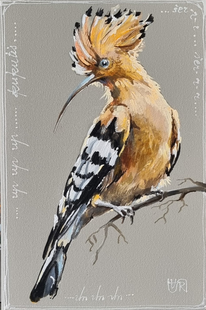 Hoopoe original painting by Rasa Tamošiūnienė. Animalistic Paintings