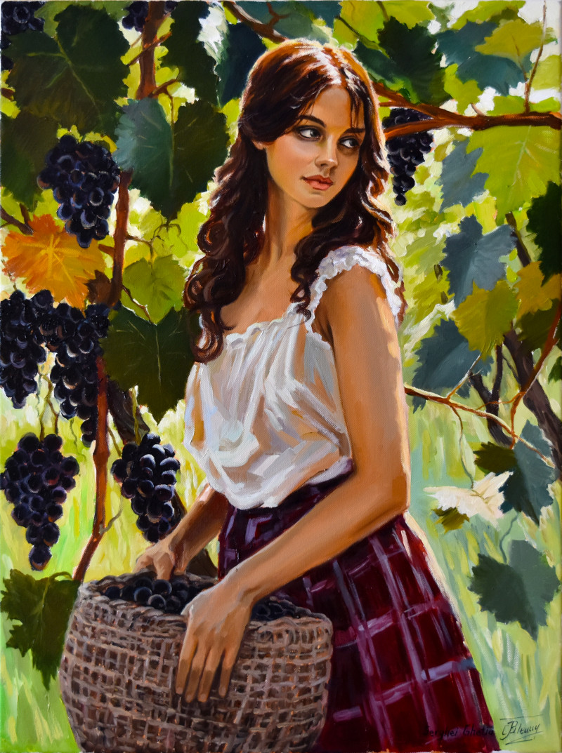 The grape picker II original painting by Serghei Ghetiu. Realism