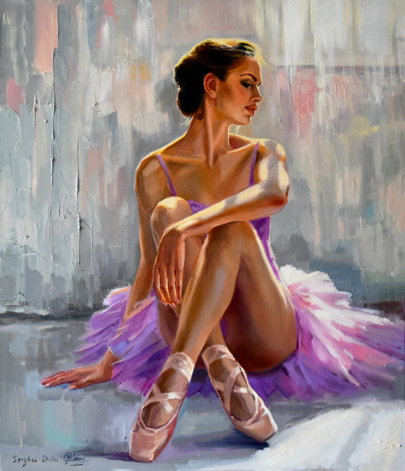 Ballerina in pink original painting by Serghei Ghetiu. Dance - Music