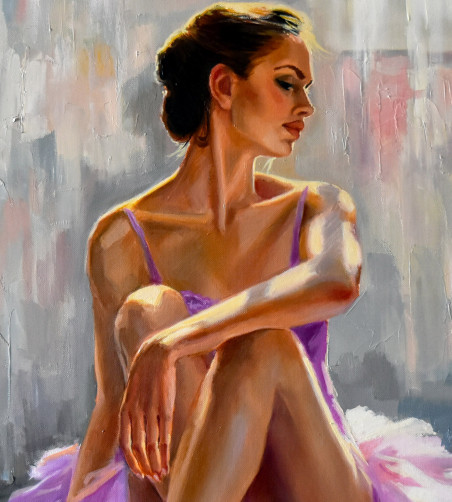 Ballerina in pink original painting by Serghei Ghetiu. Dance - Music