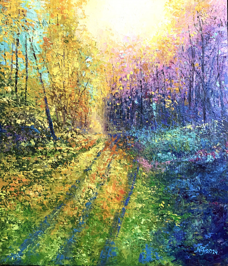 September Shimmering With Gold original painting by Nijolė Grigonytė Lozovska. Lithuanian Landscape Paintings