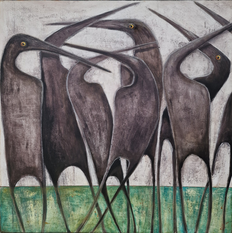 CRANES V original painting by Živilė Rudzikaitė Matuzonienė. Animalistic Paintings