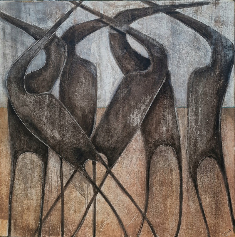 CRANES VI original painting by Živilė Rudzikaitė Matuzonienė. Animalistic Paintings