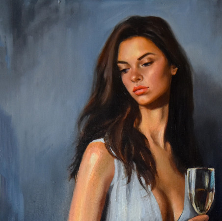 A Portrait With Wine original painting by Serghei Ghetiu. Beauty Of A Woman