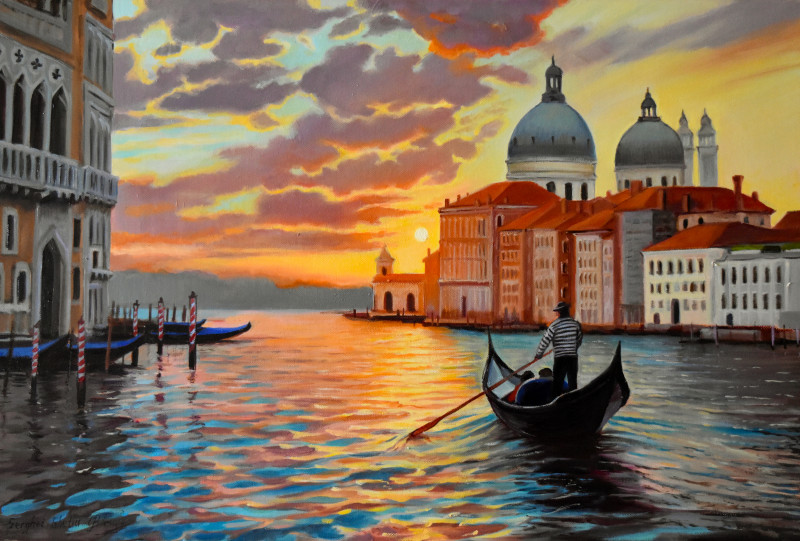 Sunset in Venice original painting by Serghei Ghetiu. Lithuanian Landscape Paintings