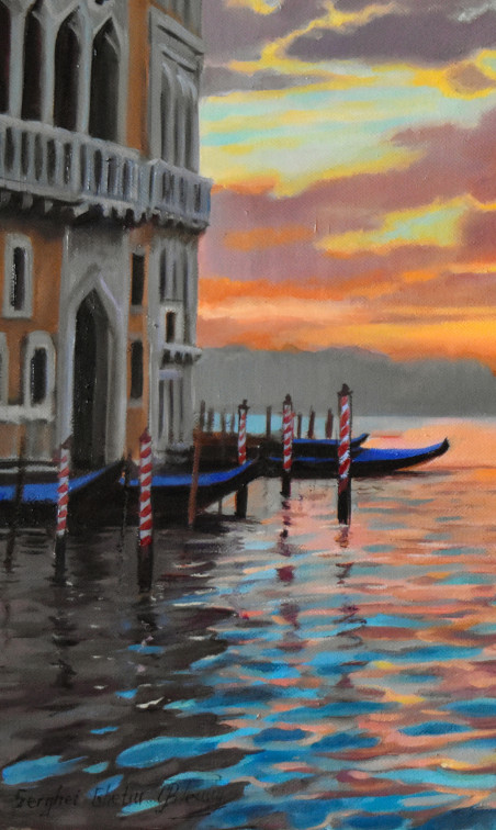 Sunset in Venice original painting by Serghei Ghetiu. Lithuanian Landscape Paintings