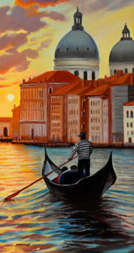 Sunset in Venice original painting by Serghei Ghetiu. Lithuanian Landscape Paintings