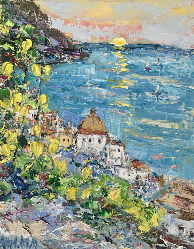 Amalfi Landscape original painting by Vilma Gataveckienė. Lithuanian Landscape Paintings