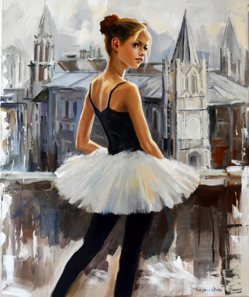 Lovely City of Small Ballerina original painting by Serghei Ghetiu. Dance - Music