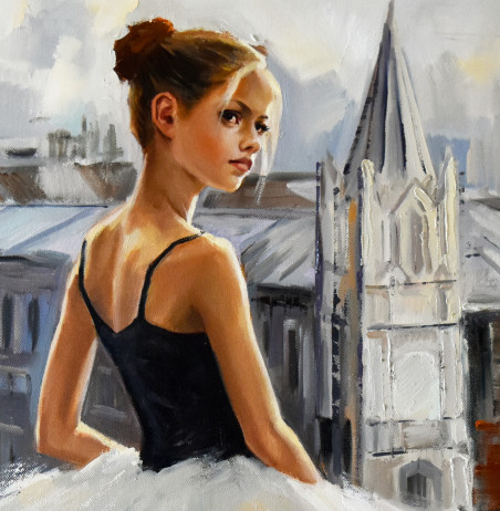 Lovely City of Small Ballerina original painting by Serghei Ghetiu. Dance - Music