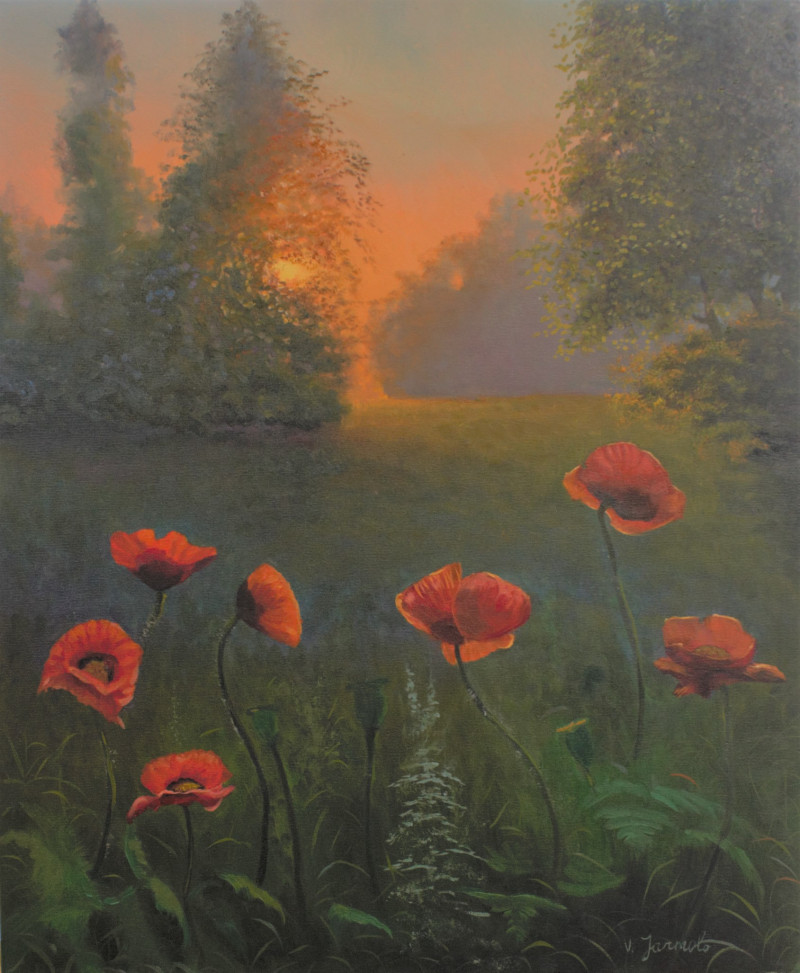 Poppy Evening original painting by Vladimiras Jarmolo. Lithuanian Landscape Paintings