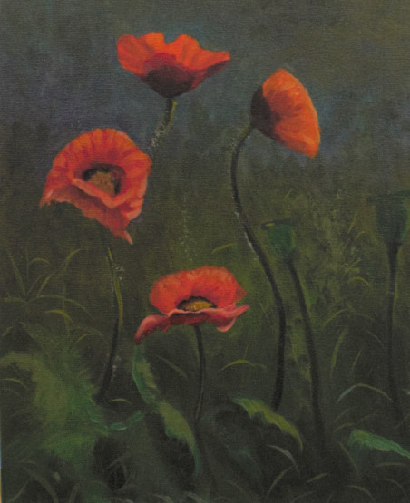 Poppy Evening original painting by Vladimiras Jarmolo. Lithuanian Landscape Paintings