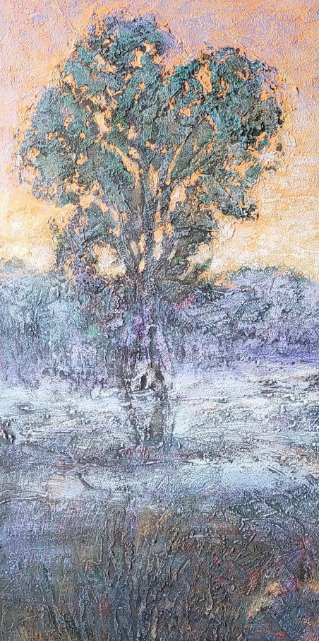 The First Fog original painting by Romas Žmuidzinavičius. Lithuanian Landscape Paintings