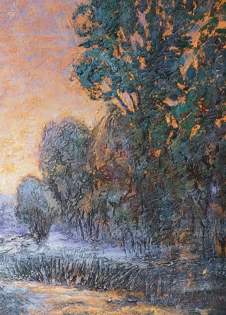 The First Fog original painting by Romas Žmuidzinavičius. Lithuanian Landscape Paintings