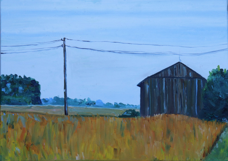 The Barn original painting by Laura Mikutavičienė. Lithuanian Landscape Paintings