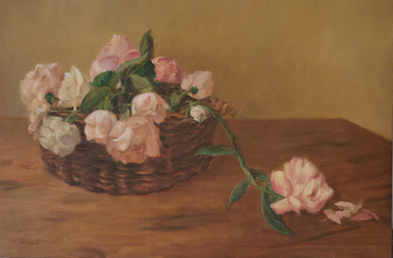 Roses and Peonies original painting by Vytautas Žirgulis. Paintings for living room