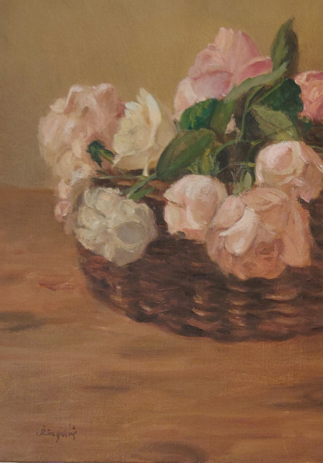 Roses and Peonies original painting by Vytautas Žirgulis. Paintings for living room