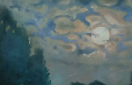 Full Moon original painting by Vidmantas Jažauskas. Lithuanian Landscape Paintings