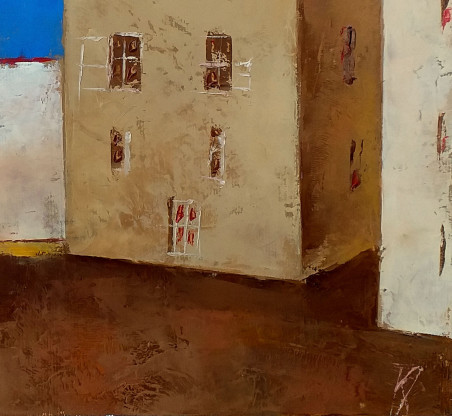 Fragment of the Old Town 10 original painting by Kęstutis Jauniškis. Urbanistic - Cityscape