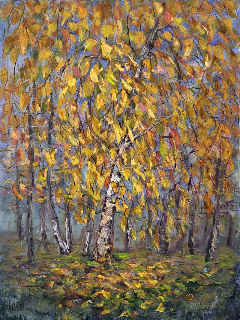 Birch original painting by Lidija Dailidėnienė. Lithuanian Landscape Paintings