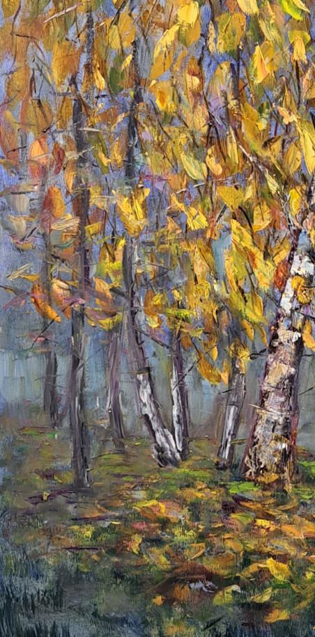 Birch original painting by Lidija Dailidėnienė. Lithuanian Landscape Paintings