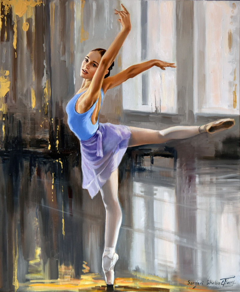 At the Ballet Studio II original painting by Serghei Ghetiu. Dance - Music