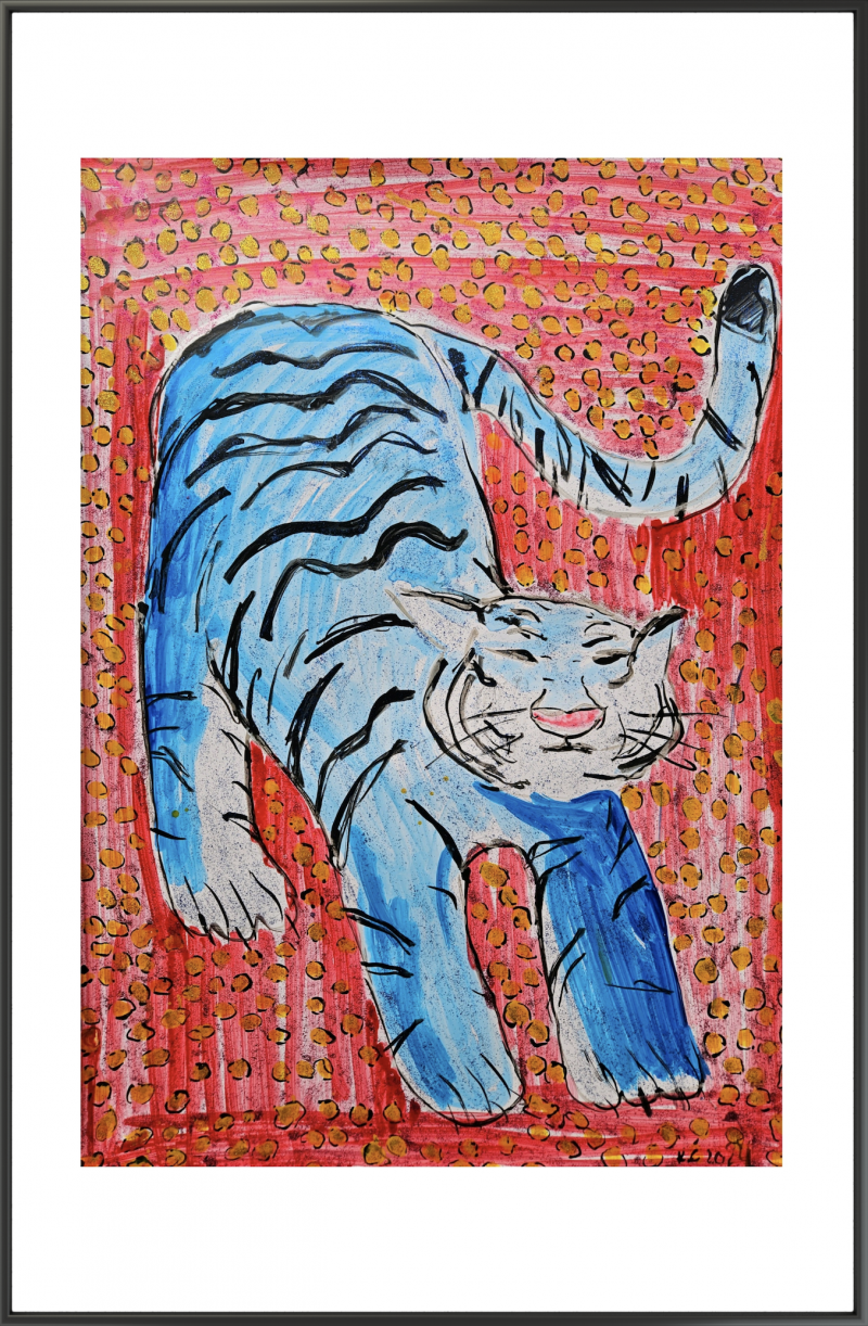 Stretching Cat original painting by Kristina Česonytė. Animalistic Paintings