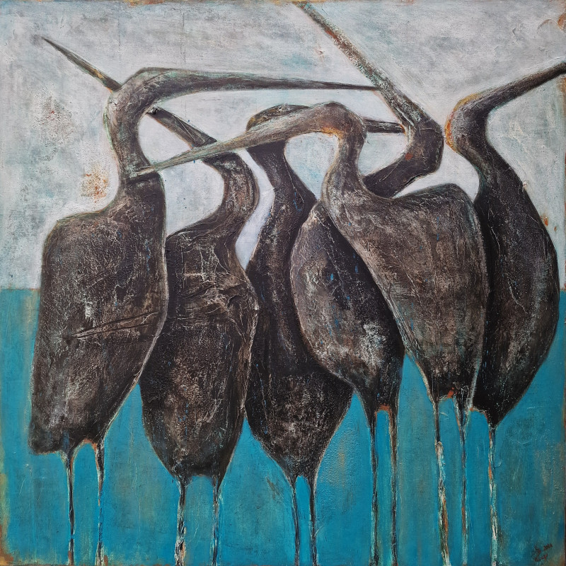 CRANES VIII original painting by Živilė Rudzikaitė Matuzonienė. Animalistic Paintings