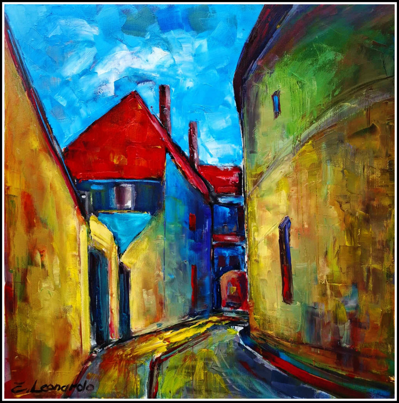 Vilnius Old Town original painting by Leonardas Černiauskas. Urbanistic - Cityscape