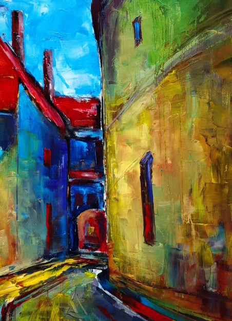 Vilnius Old Town original painting by Leonardas Černiauskas. Urbanistic - Cityscape