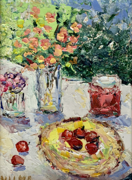 Still life in the garden original painting by Vilma Gataveckienė. Still-Life