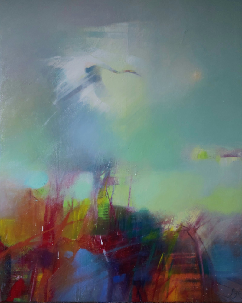 THE CRY OF A WHITE CRANE original painting by Aistė Jurgilaitė. Contemporary Art