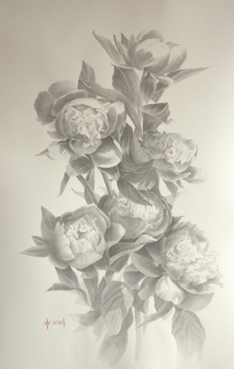 Black and White original painting by Arūnas Vilkevičius. Flowers