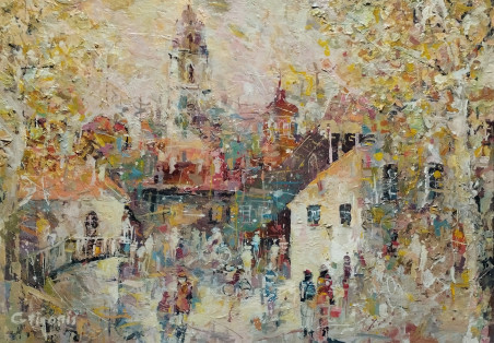 Vilnius In Autumn original painting by Česlovas Grigonis. Lithuanian Landscape Paintings