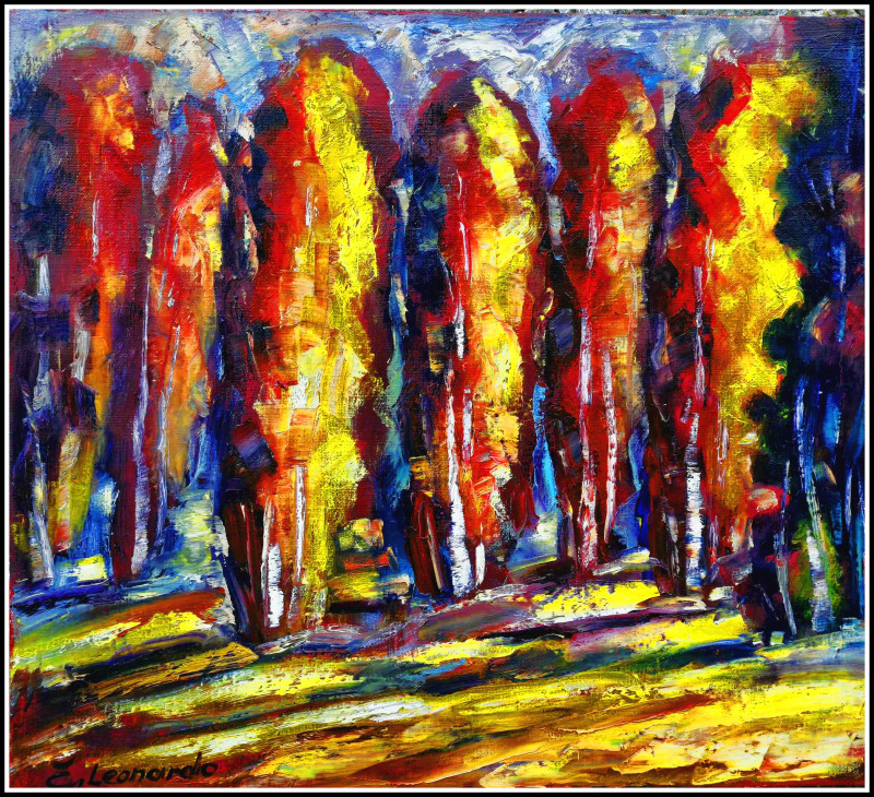 Birch Grove original painting by Leonardas Černiauskas. Lithuanian Landscape Paintings