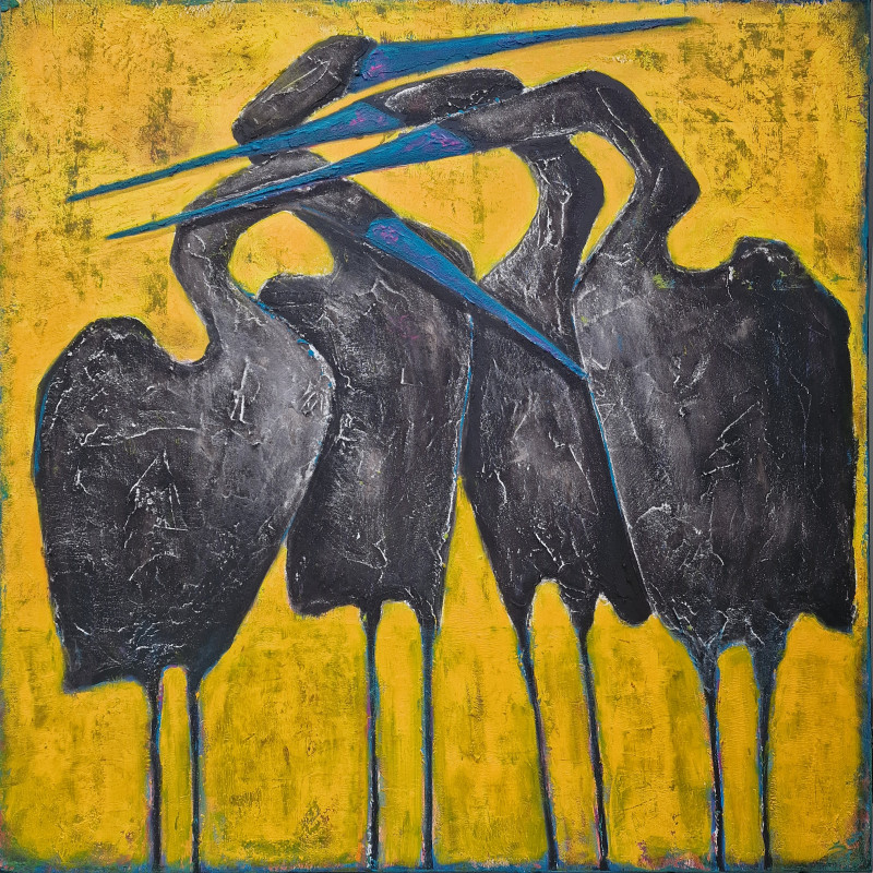 CRANES X original painting by Živilė Rudzikaitė Matuzonienė. Animalistic Paintings