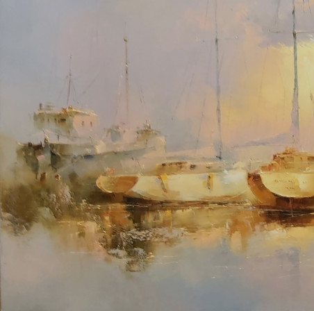 Curonian Lagoon original painting by Rimantas Grigaliūnas. Marine Art